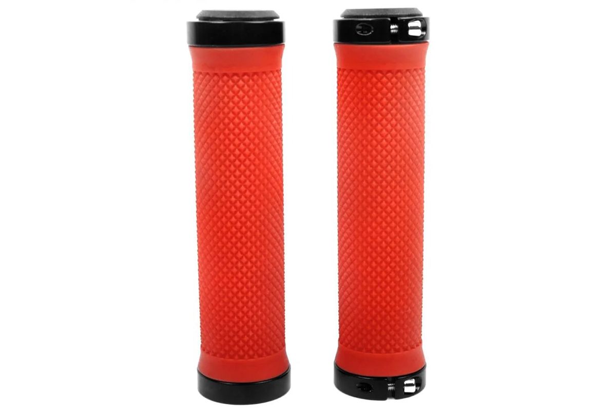 Грипсы с металлическими зажимами, длина 129мм, красные, зажим черный, H-G 119 Red/Black Грипсы с металлическими зажимами, длина 129мм, красные, зажим черный, H-G 119 Red/Black